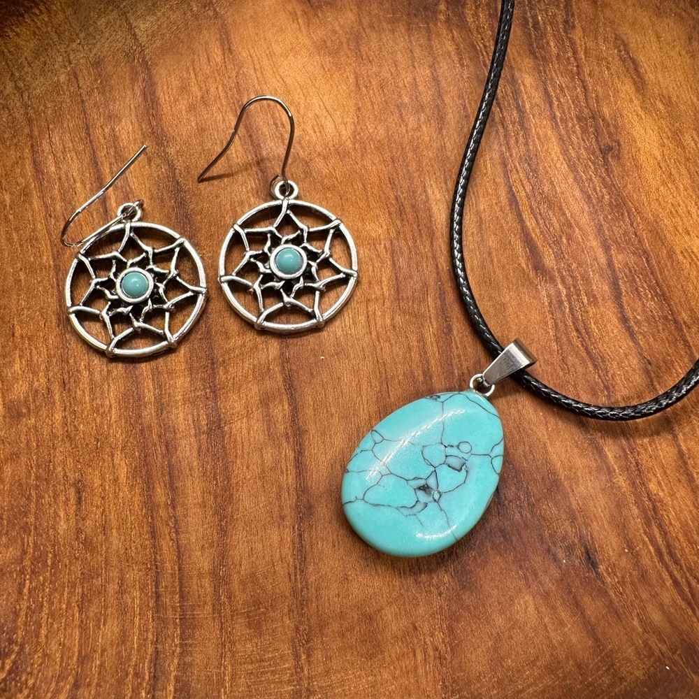 Silver and Turquoise Dreamcatcher Jewelry Set